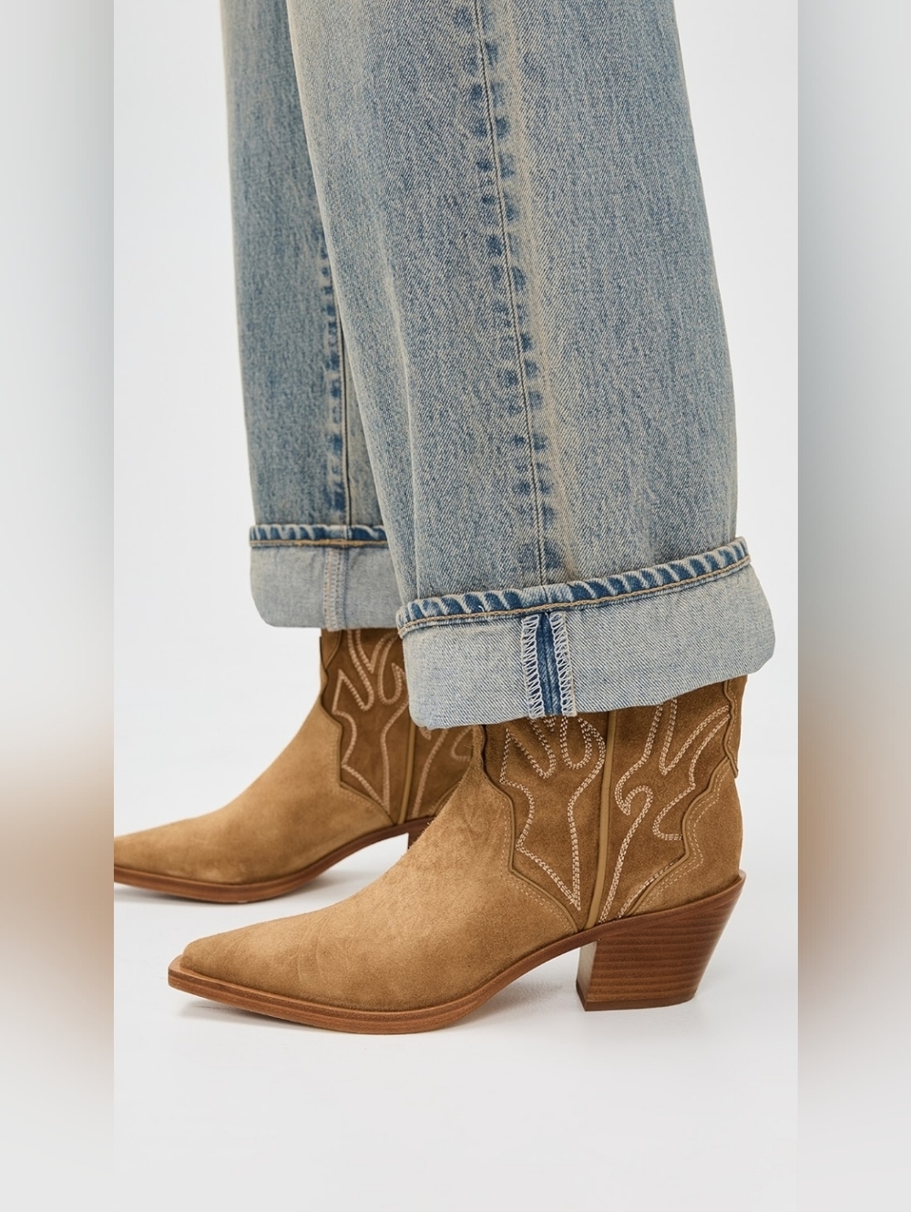 Reformation Otto Mini Western Tan Suede Western Ankle Booties Boots Size 9 - Picture 6 of 12
